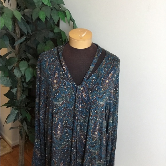 Ruff Hewn Turquoise paisley print 2x Blouse - Picture 2 of 15